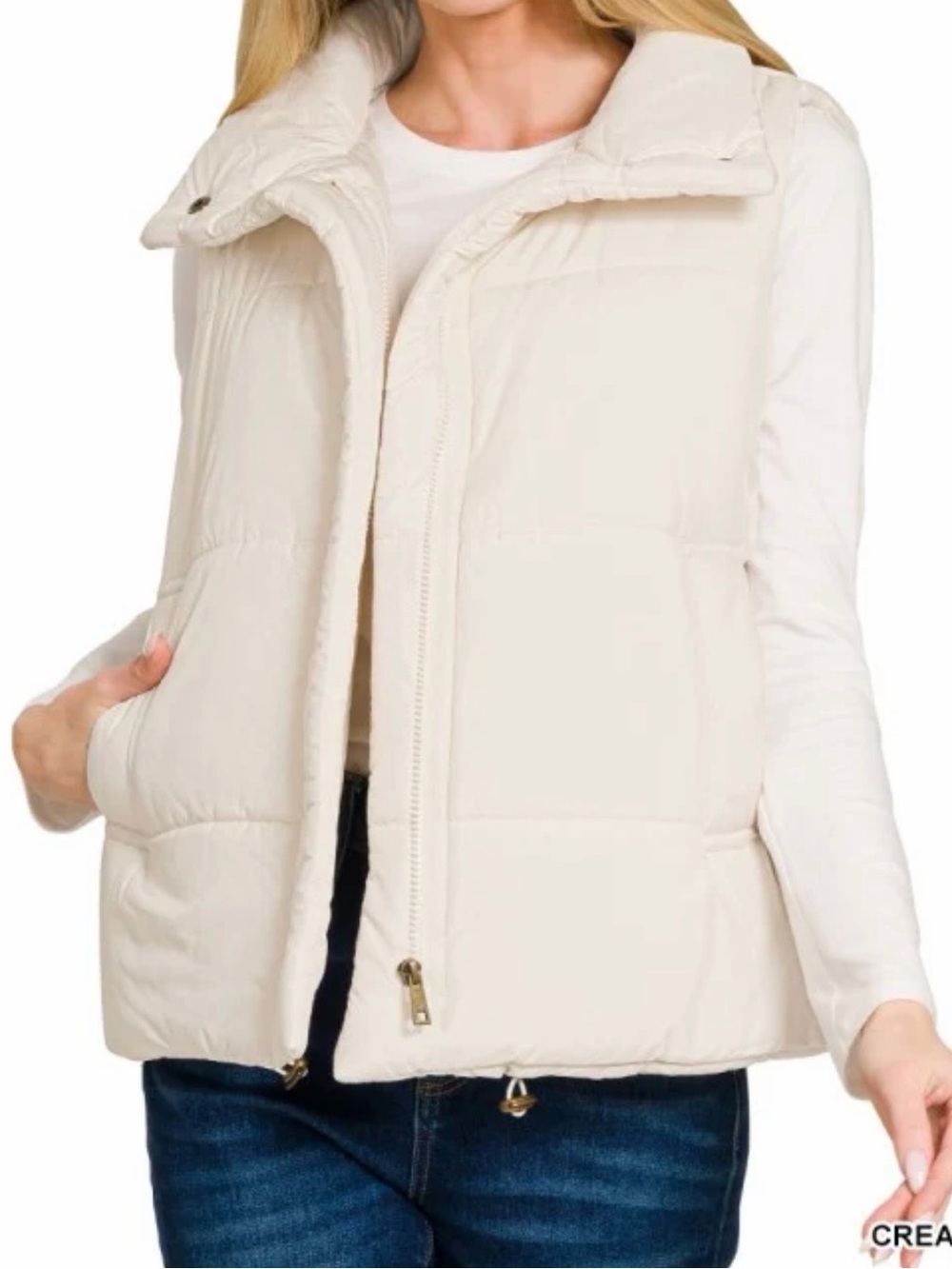 Quilted Cream Puffer Vest - Large